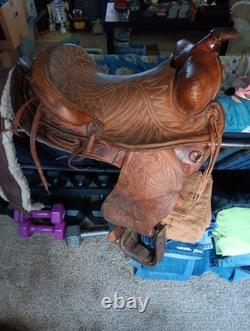Vintage Bonanza Big Horn Leather Western Saddle 14 Seat Nice Tooling Repaired Vintage Bonanza Big Horn Leather Western Saddle 14 Seat Nice Tooling Repaired