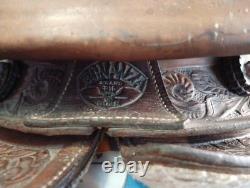 Vintage Bonanza Big Horn Leather Western Saddle 14 Seat Nice Tooling Repaired