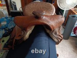 Vintage Bonanza Big Horn Leather Western Saddle 14 Seat Nice Tooling Repaired