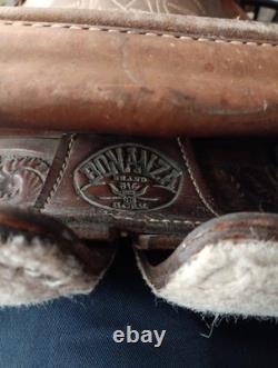 Vintage Bonanza Big Horn Leather Western Saddle 14 Seat Nice Tooling Repaired