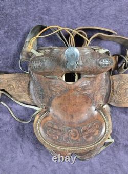 Vintage Children's Tooled Leather Horse Saddle, 11 Seat, Western Farm Decor