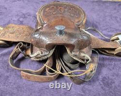 Vintage Children's Tooled Leather Horse Saddle, 11 Seat, Western Farm Decor
