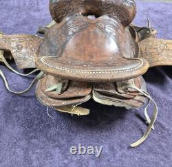 Vintage Children's Tooled Leather Horse Saddle, 11 Seat, Western Farm Decor