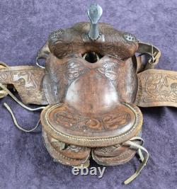 Vintage Children's Tooled Leather Horse Saddle, 11 Seat, Western Farm Decor