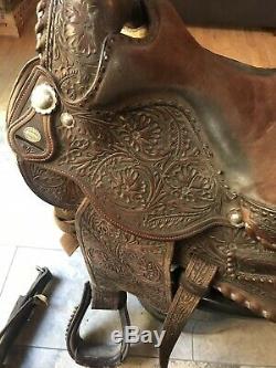 Vintage Circle Y Western Saddle Loaded With Sterling Silver Custom Pouch
