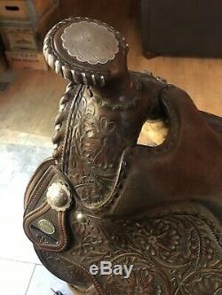 Vintage Circle Y Western Saddle Loaded With Sterling Silver Custom Pouch