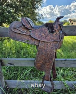 Vintage Circle Y Western Show Saddle Floral Hand Tooled Sterling Silver 15-15.5