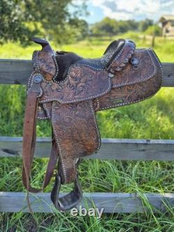 Vintage Circle Y Western Show Saddle Floral Hand Tooled Sterling Silver 15-15.5