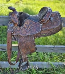 Vintage Circle Y Western Show Saddle Floral Hand Tooled Sterling Silver 15-15.5