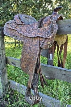 Vintage Circle Y Western Show Saddle Floral Hand Tooled Sterling Silver 15-15.5
