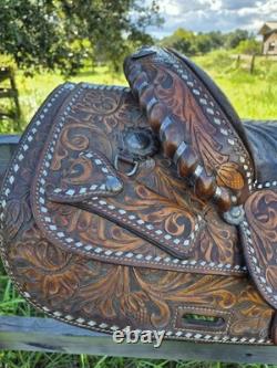 Vintage Circle Y Western Show Saddle Floral Hand Tooled Sterling Silver 15-15.5
