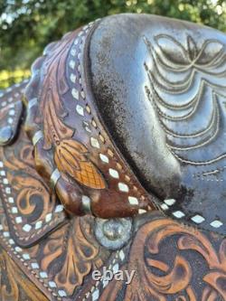 Vintage Circle Y Western Show Saddle Floral Hand Tooled Sterling Silver 15-15.5