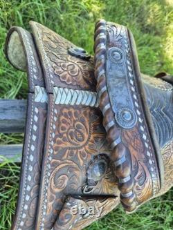 Vintage Circle Y Western Show Saddle Floral Hand Tooled Sterling Silver 15-15.5