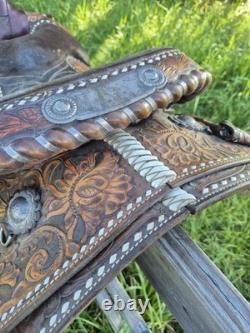 Vintage Circle Y Western Show Saddle Floral Hand Tooled Sterling Silver 15-15.5