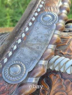 Vintage Circle Y Western Show Saddle Floral Hand Tooled Sterling Silver 15-15.5