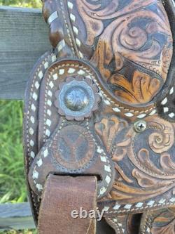 Vintage Circle Y Western Show Saddle Floral Hand Tooled Sterling Silver 15-15.5