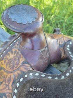 Vintage Circle Y Western Show Saddle Floral Hand Tooled Sterling Silver 15-15.5