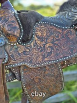 Vintage Circle Y Western Show Saddle Floral Hand Tooled Sterling Silver 15-15.5