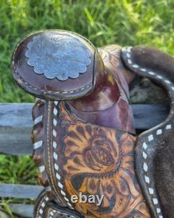 Vintage Circle Y Western Show Saddle Floral Hand Tooled Sterling Silver 15-15.5