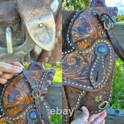 Vintage Circle Y Western Show Saddle Floral Hand Tooled Sterling Silver 15-15.5
