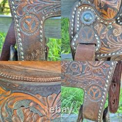 Vintage Circle Y Western Show Saddle Floral Hand Tooled Sterling Silver 15-15.5