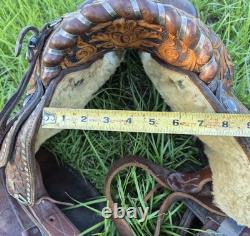 Vintage Circle Y Western Show Saddle Floral Hand Tooled Sterling Silver 15-15.5