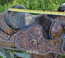 Vintage Circle Y Western Show Saddle Floral Hand Tooled Sterling Silver 15-15.5