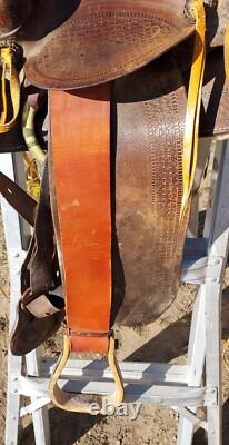 Vintage Clark Western Saddle With Square Skit 14 Seat Tooled