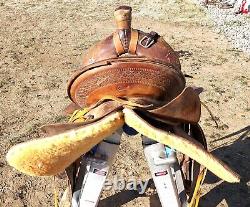 Vintage Clark Western Saddle With Square Skit 14 Seat Tooled