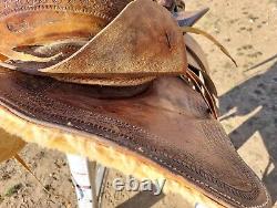 Vintage Clark Western Saddle With Square Skit 14 Seat Tooled