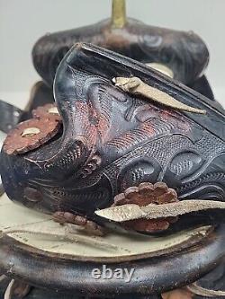 Vintage Country Western Cowboy Saddle Tooled Kids Brass Pommel Black USA