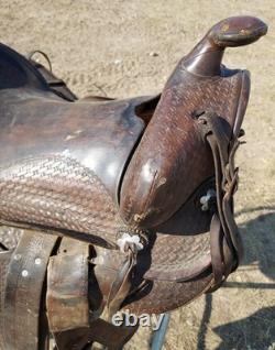 Vintage Early Bona Allen makers mark 15¼ Western Saddle As Is