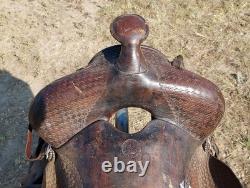 Vintage Early Bona Allen makers mark 15¼ Western Saddle As Is