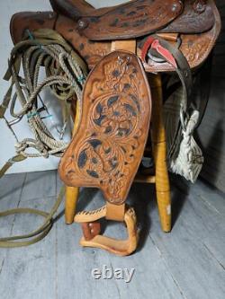 Vintage Easy Rider Action Saddle Tooled Leather Western Horse Saddle