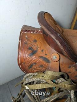 Vintage Easy Rider Action Saddle Tooled Leather Western Horse Saddle