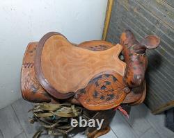 Vintage Easy Rider Action Saddle Tooled Leather Western Horse Saddle