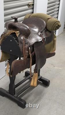 Vintage Frank Vela Saddlery Western Saddle Set with Rack Blanket Bridle
