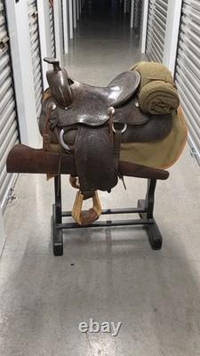 Vintage Frank Vela Saddlery Western Saddle Set with Rack Blanket Bridle