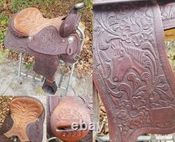 Vintage Full Size Horse Saddle Texas Best Custom Built Brown Leather & Tooled