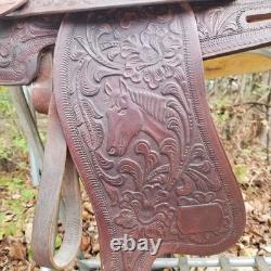 Vintage Full Size Horse Saddle Texas Best Custom Built Brown Leather & Tooled