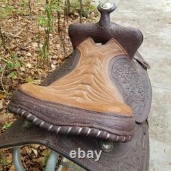 Vintage Full Size Horse Saddle Texas Best Custom Built Brown Leather & Tooled