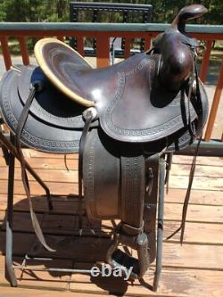 Vintage H. W. Star Saddle 14-inch Rawhide Rim Excellent Condition