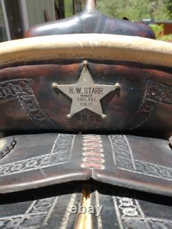 Vintage H. W. Star Saddle 14-inch Rawhide Rim Excellent Condition