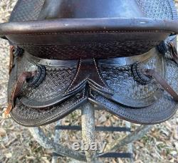 Vintage Hamley Style 14 Western Saddle Full Tooled Leather Rope FOR DECOR ONLY