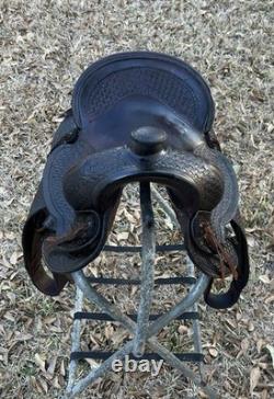 Vintage Hamley Style 14 Western Saddle Full Tooled Leather Rope FOR DECOR ONLY