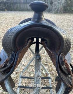 Vintage Hamley Style 14 Western Saddle Full Tooled Leather Rope FOR DECOR ONLY