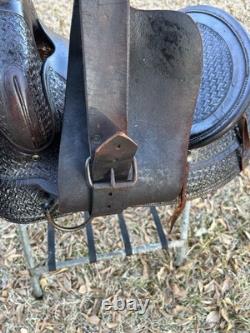 Vintage Hamley Style 14 Western Saddle Full Tooled Leather Rope FOR DECOR ONLY