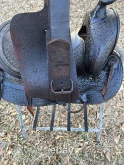 Vintage Hamley Style 14 Western Saddle Full Tooled Leather Rope FOR DECOR ONLY