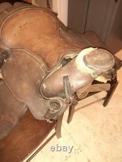 Vintage Hand-Tooled Floral Leather Western Saddle Highback style for added rider