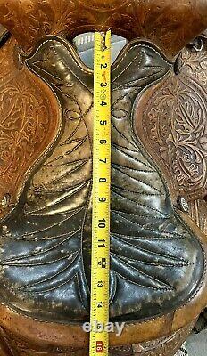 Vintage Hand Tooled Ornate Brown Leather Western Barrel 15 Show Horse Saddle